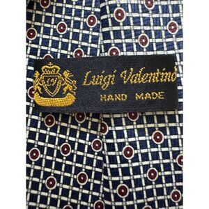 Luigi Valentino Hand Made Tie Necktie Navy Blue Red White